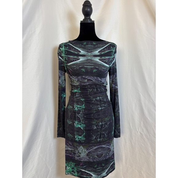 Artelier Nicole Miller Dresses & Skirts - Artelier Nicole Miller Midi Dress Womens S Black Green Vintage Ruched Bodycon